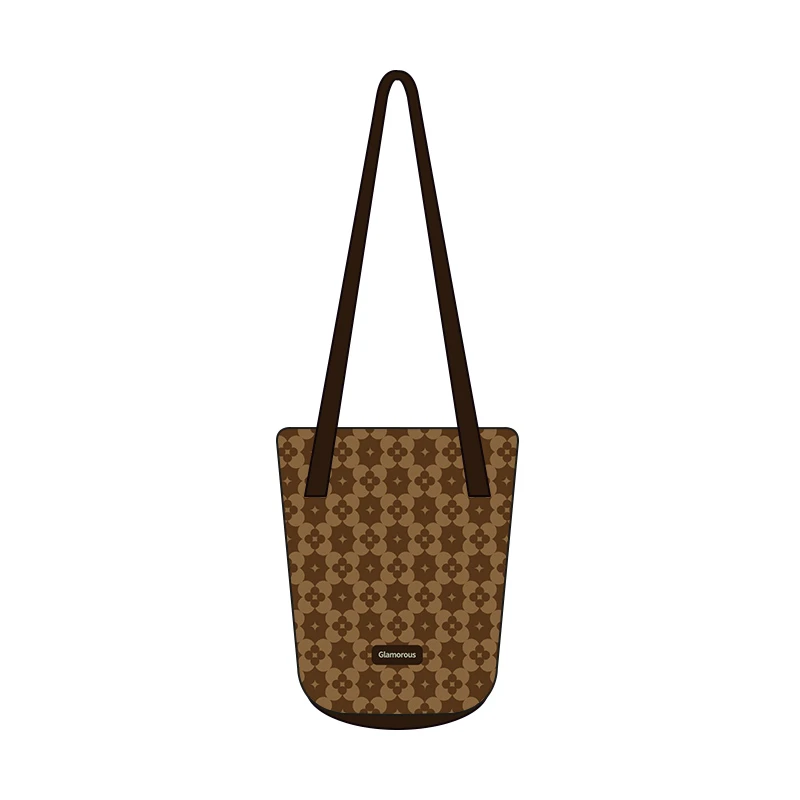 艺术鸭原创咖色老花细肩带水桶包通勤大容量单肩斜跨包帆布女包