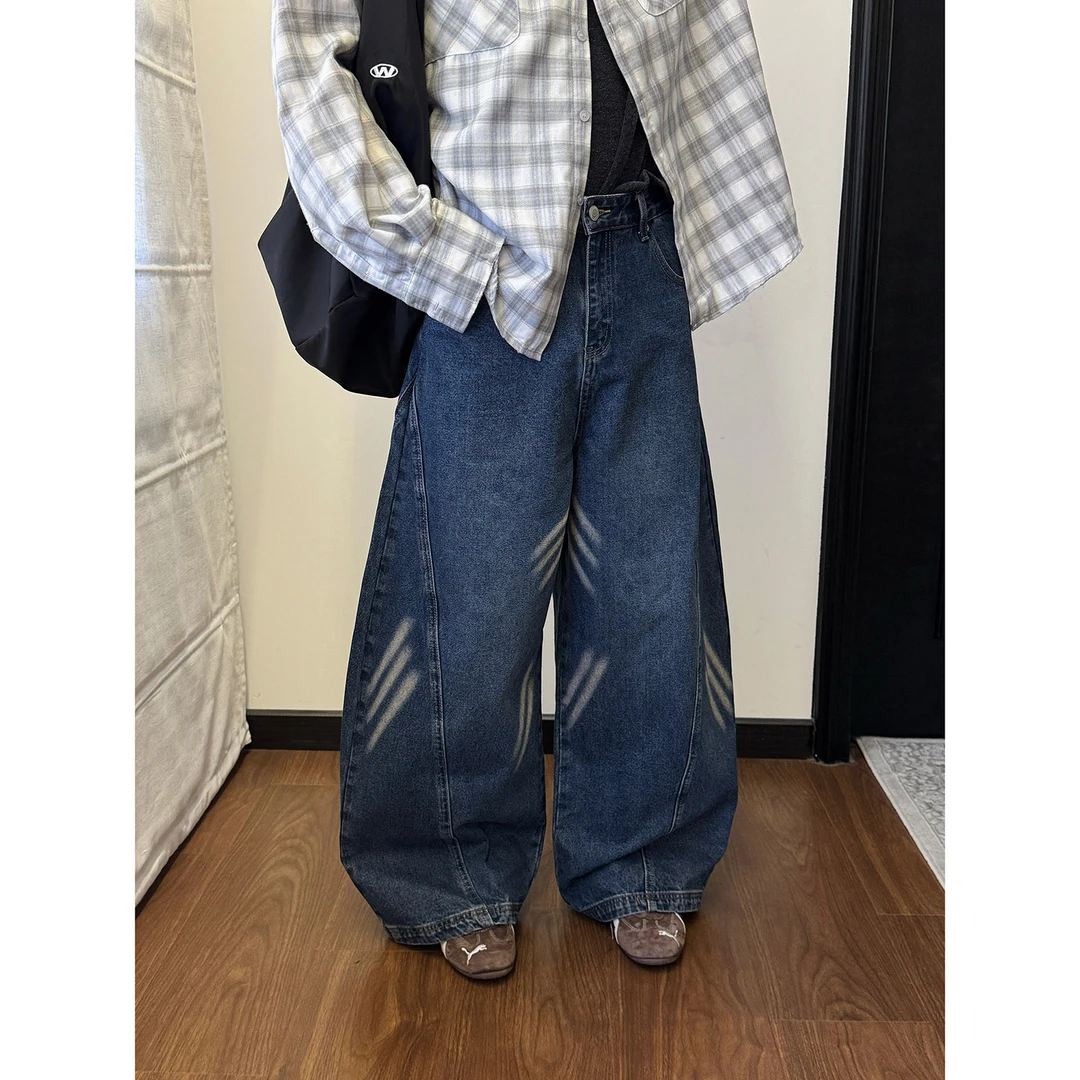 19studio WAYNEPRINCE美式复古阔腿弯刀牛仔裤剪裁拼接设计工装裤