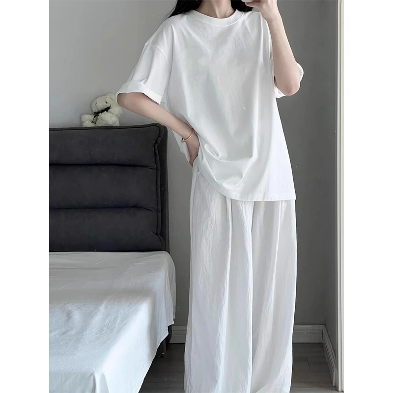 清新素雅基础款纯白短袖2025新款夏日女装宽松圆领半袖白色上衣