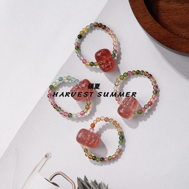 硕夏【小财玺】天然碧玺2-3mm+雕刻貔貅设计款戒指多样性发其一WW96