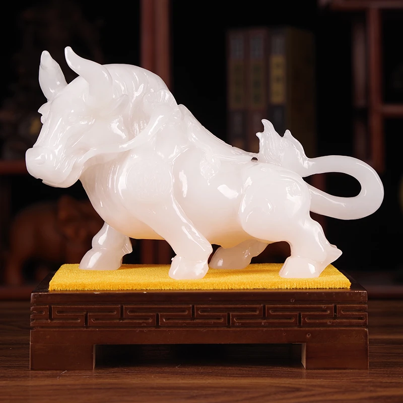 天然玉石财牛摆件生肖牛摆设办公室客厅家居装饰乔迁开业工艺礼品
