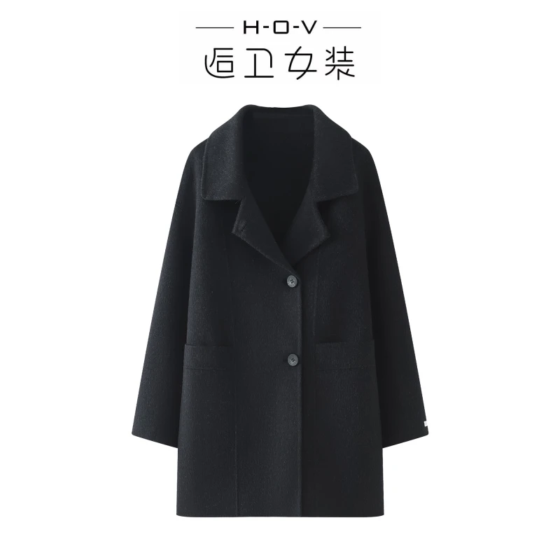 2025时尚百搭小个子两穿方领中长款大衣外套百搭简约大气毛呢大衣