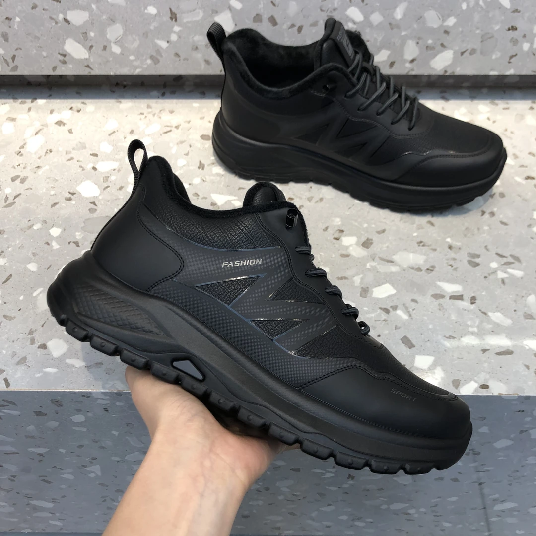 男士冬季加绒保暖运动休闲鞋厚底舒适防水防滑户外百搭男鞋徒步