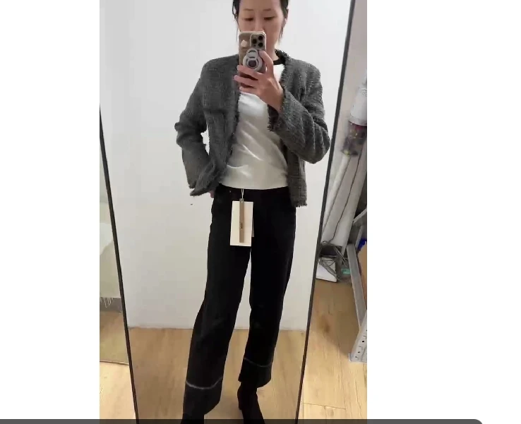 【双线阔腿裤】秋简约加厚磨毛九分牛仔裤-苋  16493-(90019-1)