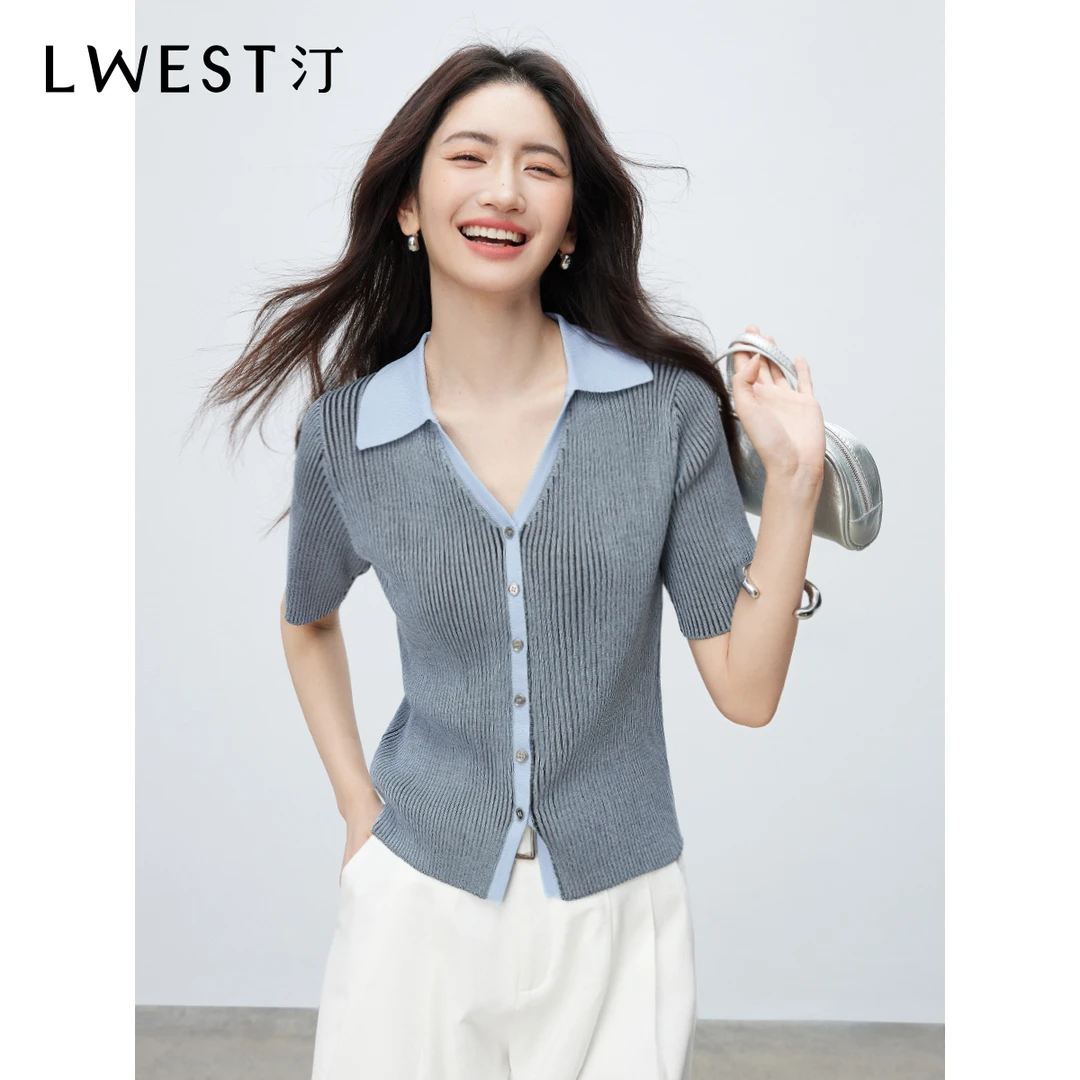 【商场同款】朗文斯汀修身显瘦坑条纹撞色针织开衫DTYZ5203B03165