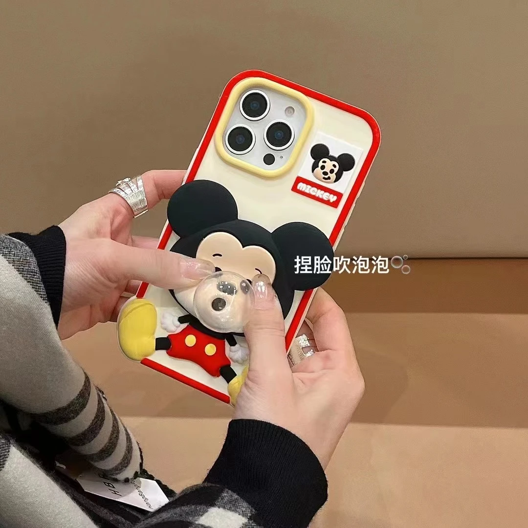 卡通可爱吐泡泡米奇适用苹果16手机壳15promax解压14pro/13防摔