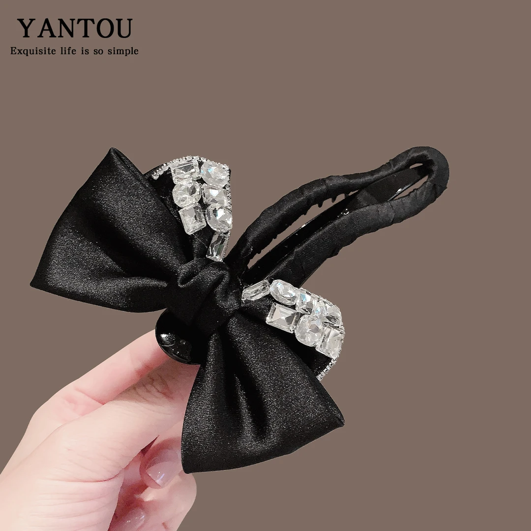 高级感蝴蝶结镶钻抓夹女气质后脑勺盘发夹新款时尚鸭嘴夹简约发饰