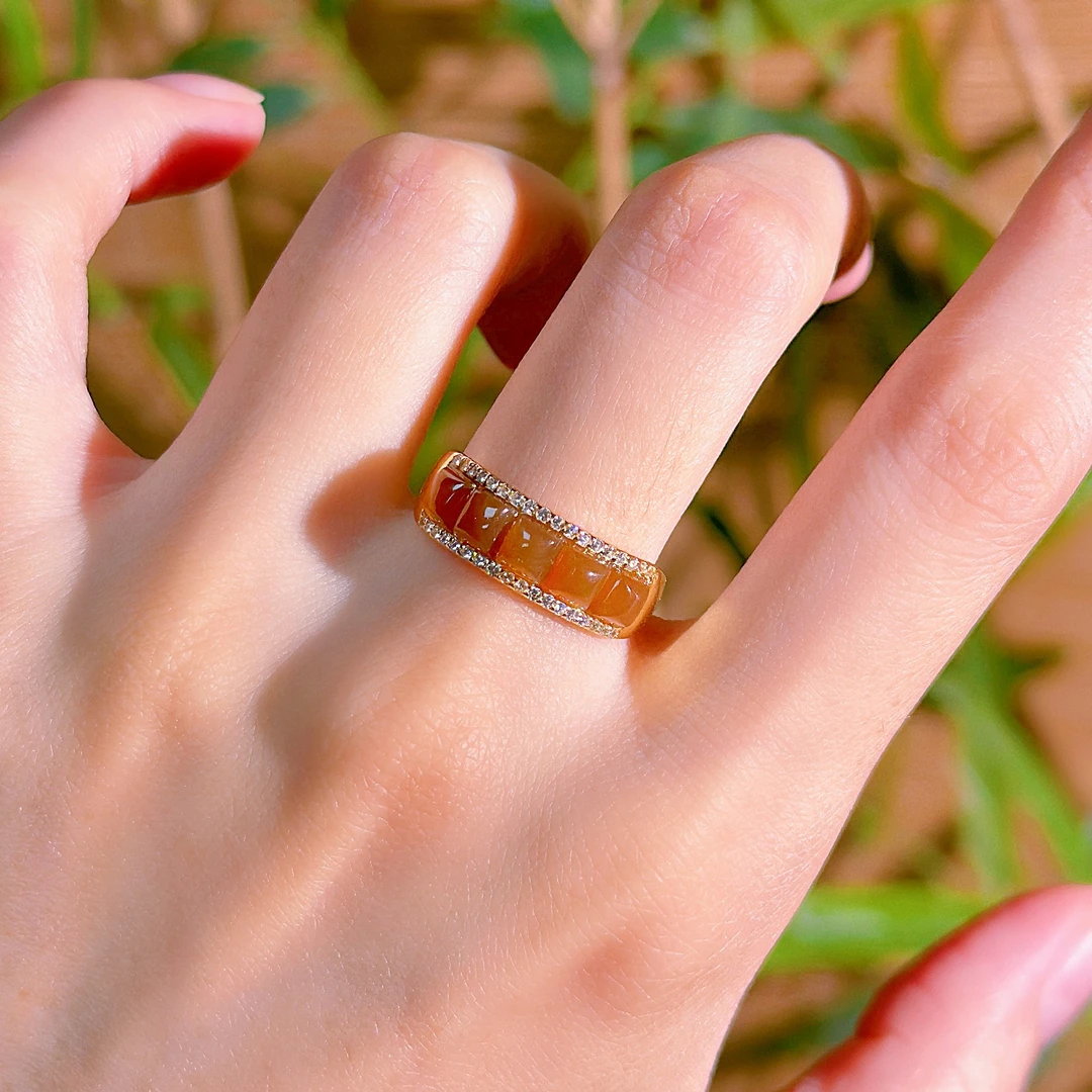 8091和田玉糖玉戒指糖料排戒方糖925银精致镶嵌时尚经典复古精美