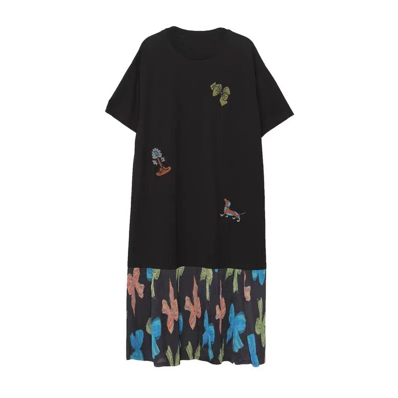 【墨趣花园】夏季新品气质趣味拼接绣花设计感百搭连衣裙.D0285