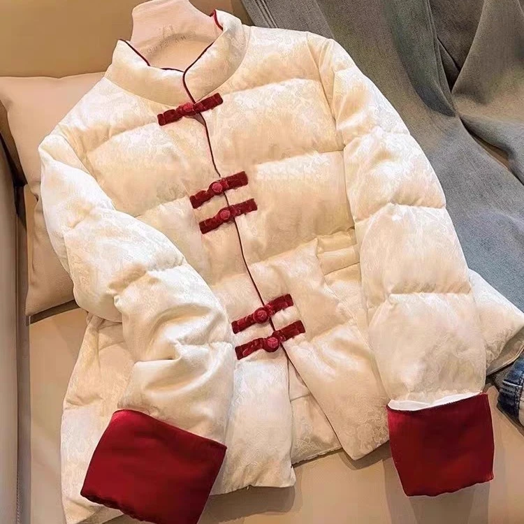 国风设计感提花撞色盘扣棉服外套男女秋冬新中式独特别致立领棉衣