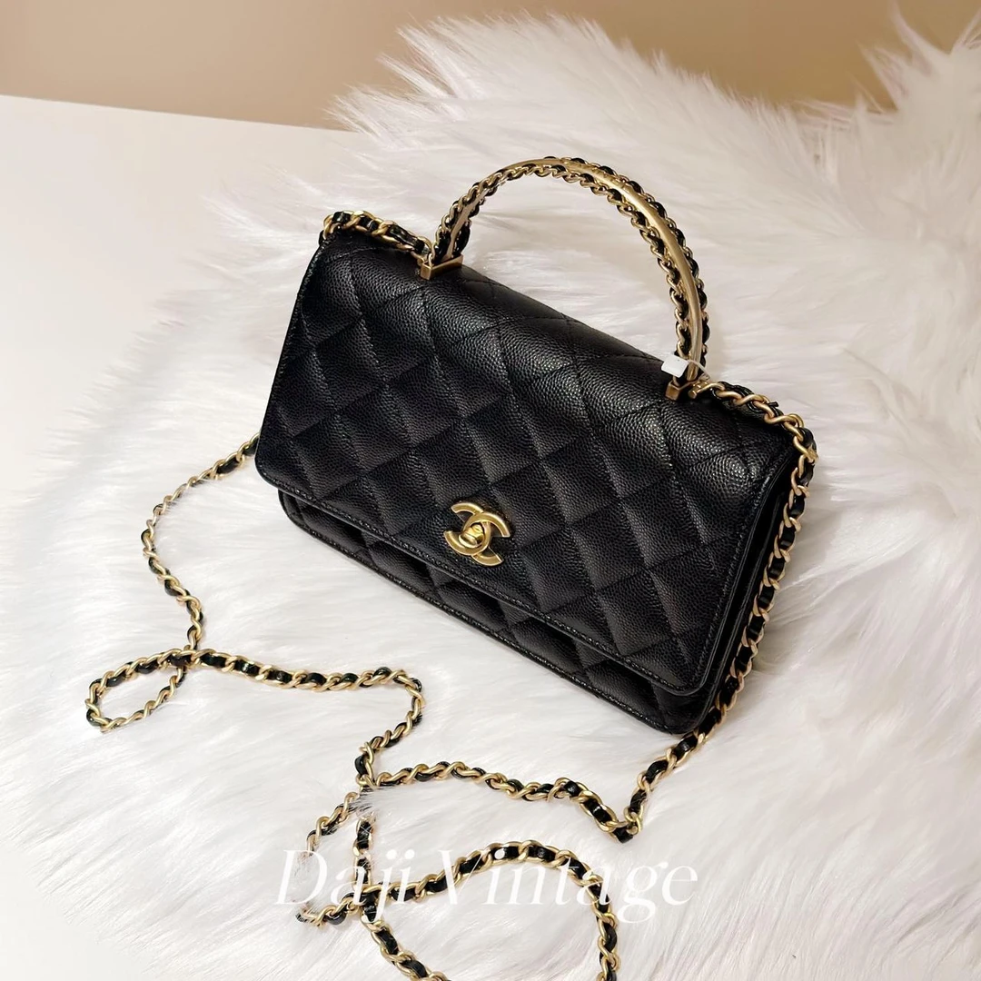 99新 Chanel/香奈儿 大吉中古/Chanel香奈儿24A黑金金属手柄woc斜