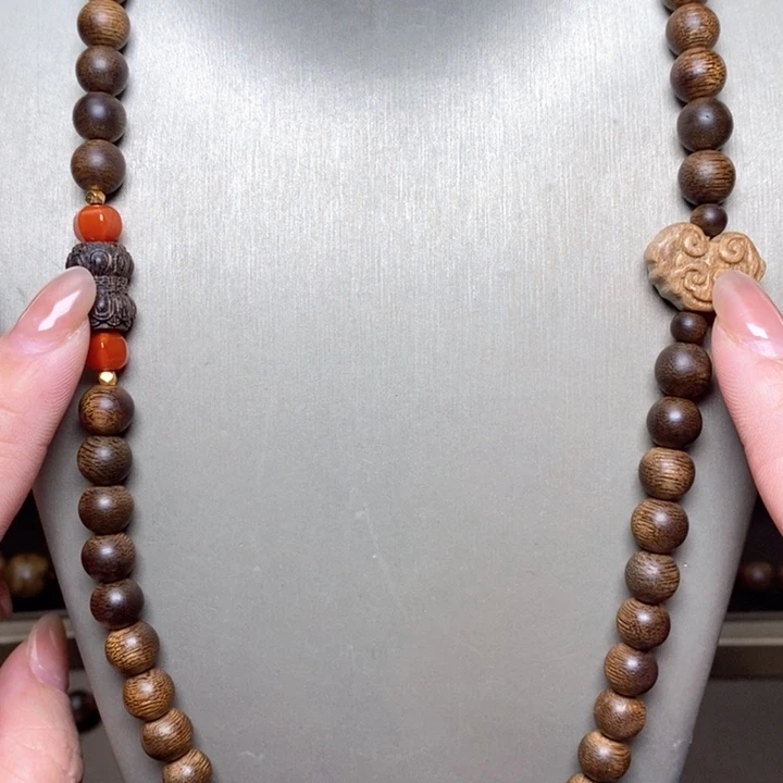 沉香手串越南芽庄天花板白棋08➕莲花沉香木雕