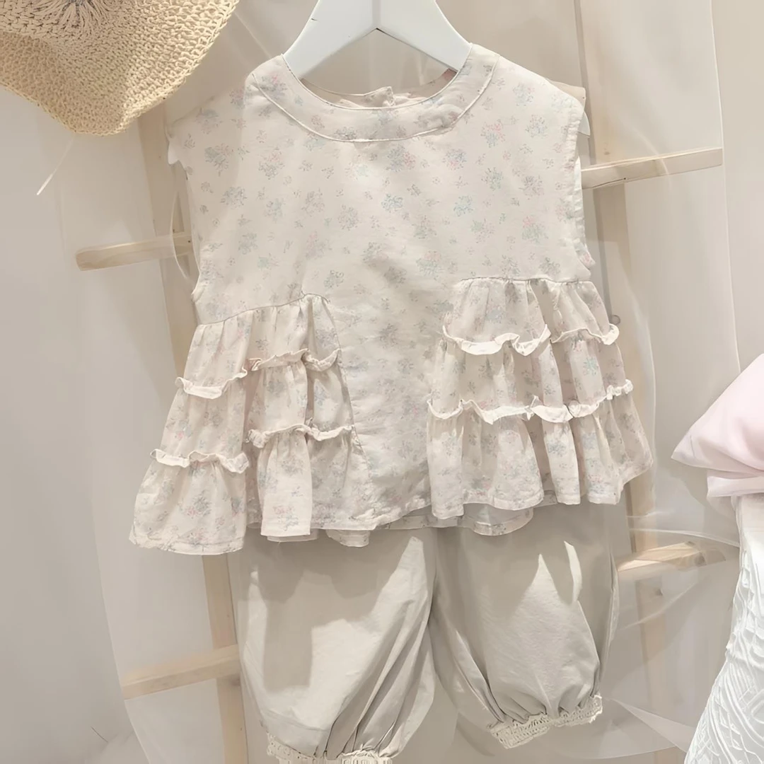 女童碎花2025夏季新款娃娃衫