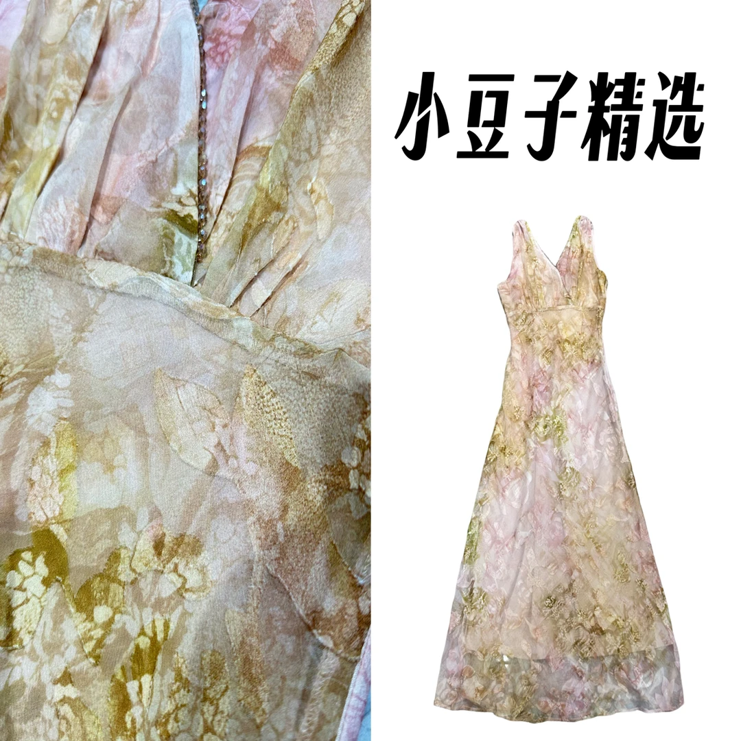 【南油小豆子精选】重工钉珠斜裁显瘦温柔纯欲V领吊带长裙气质优雅
