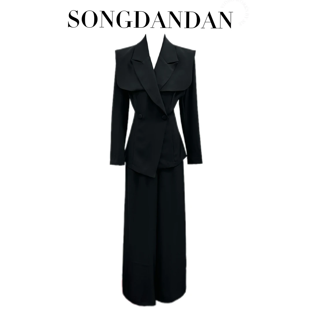 【DDS】新款气质轻奢女神西装套装披肩收腰阔腿裤两件套