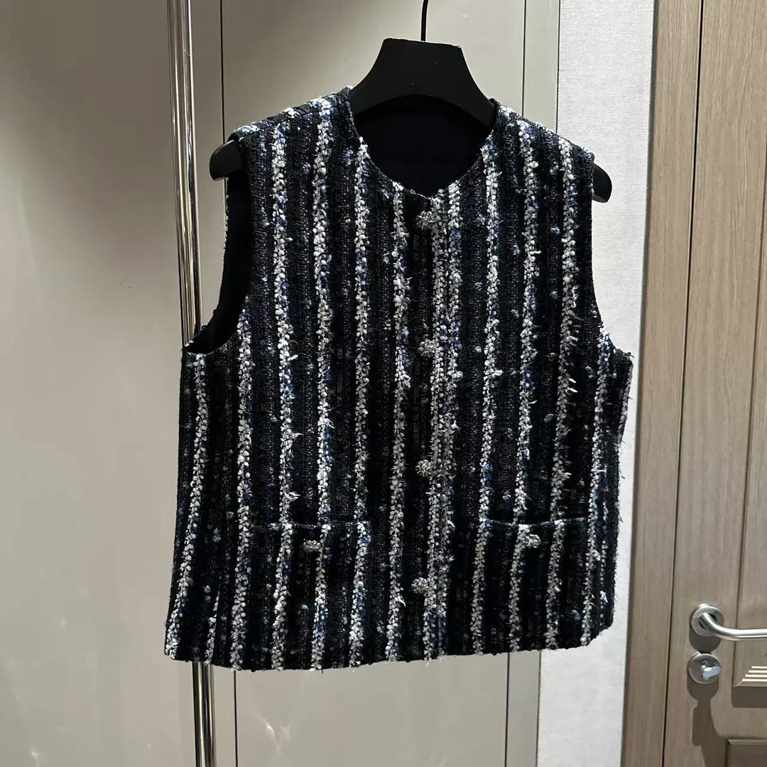 【大L】重磅外贸进口高奢重工设计师风百搭竖条针织马夹25669