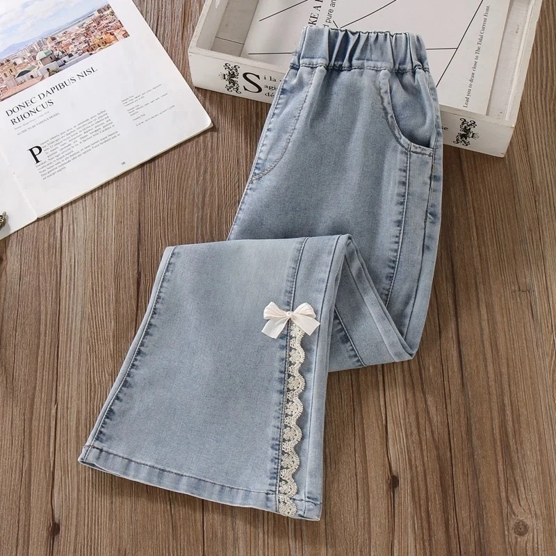 女童裤子夏装2025新款女孩超好看夏季薄款儿童九分牛仔天丝喇叭裤