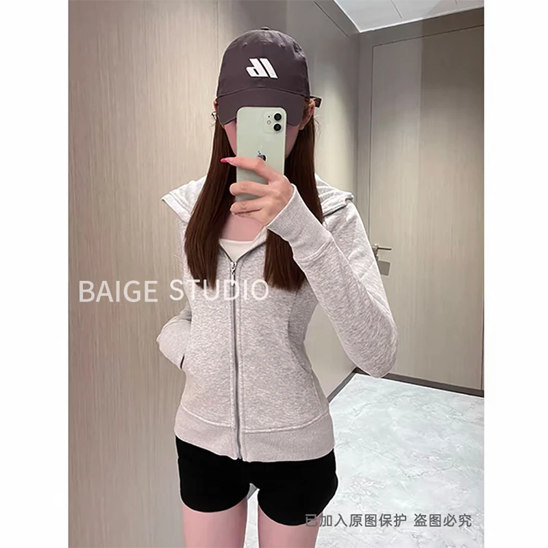 修身卫衣外套连帽女上衣2025新款春秋显瘦老钱风松弛感女装贵气