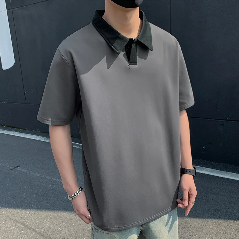 夏季新品A抗菌拼色翻领学生POLO衫宽松男生短袖潮流港风休闲短袖