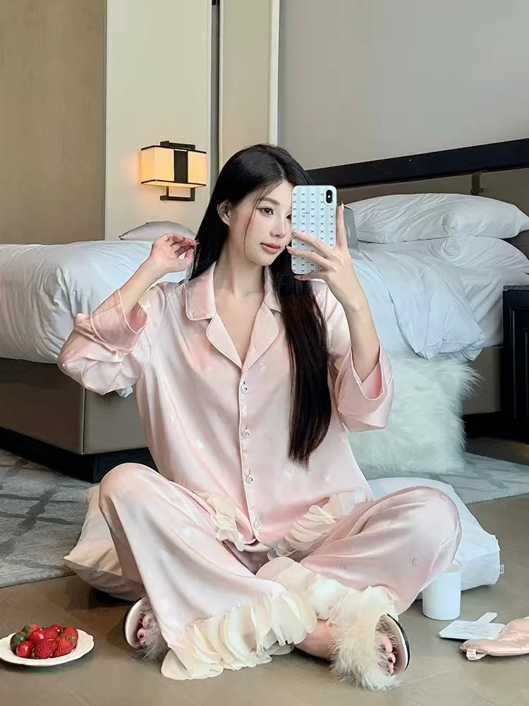 【乔茵套装..腾】2025睡衣长袖两件套高级可外穿家居服四季款ins