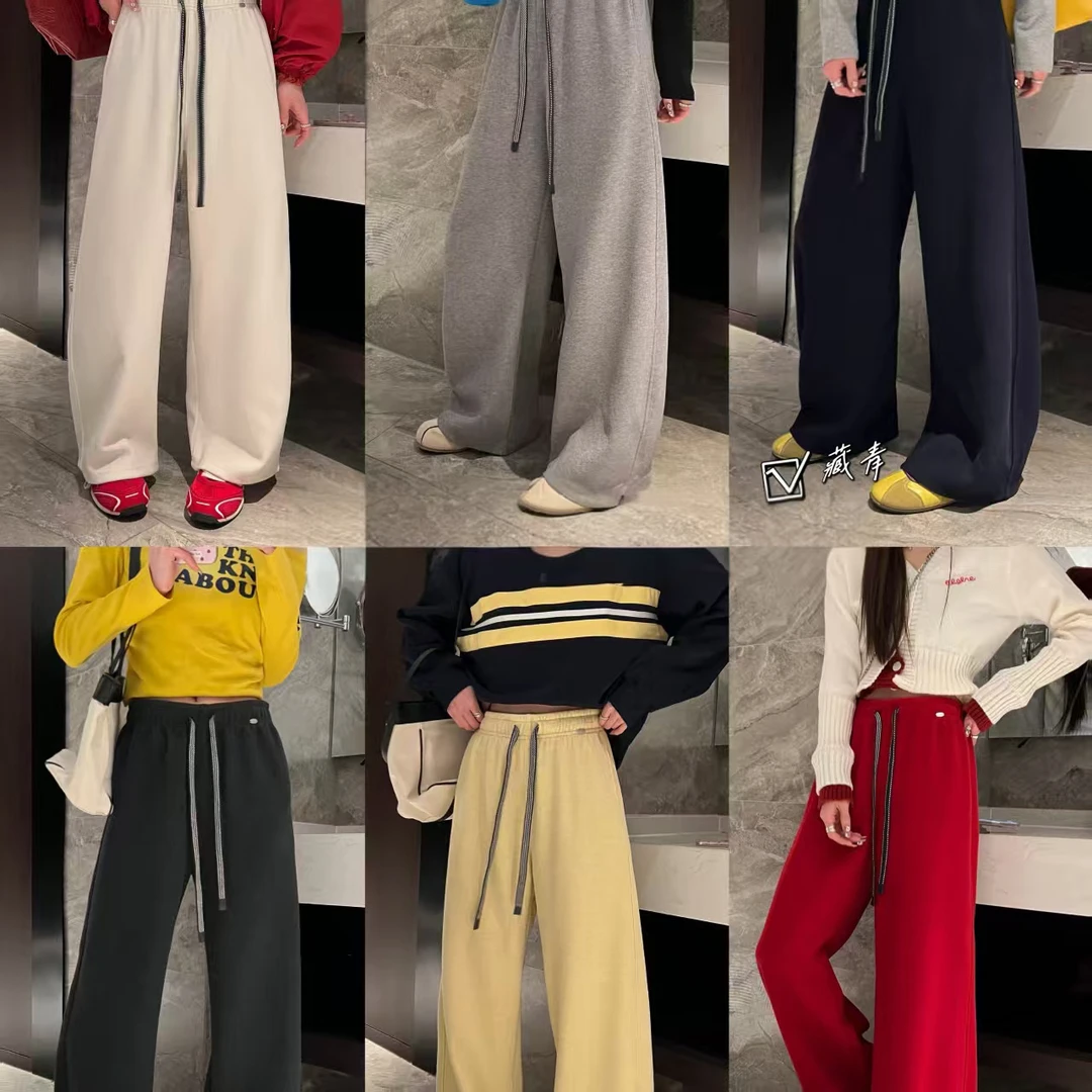 冬宽松休闲裤加绒加厚高腰弯刀裤拖地25691