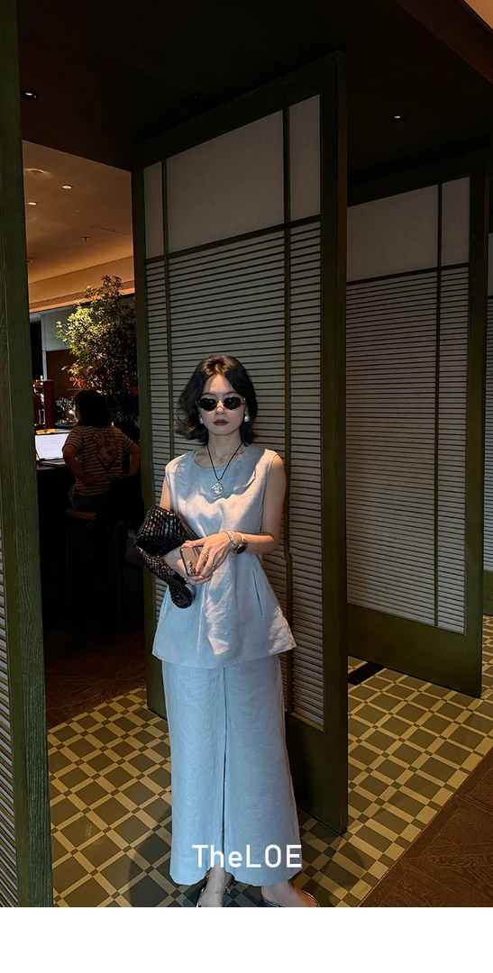 TheLOE/old money露台决议 老钱100亚麻无袖套装#05.05TZ-G5297