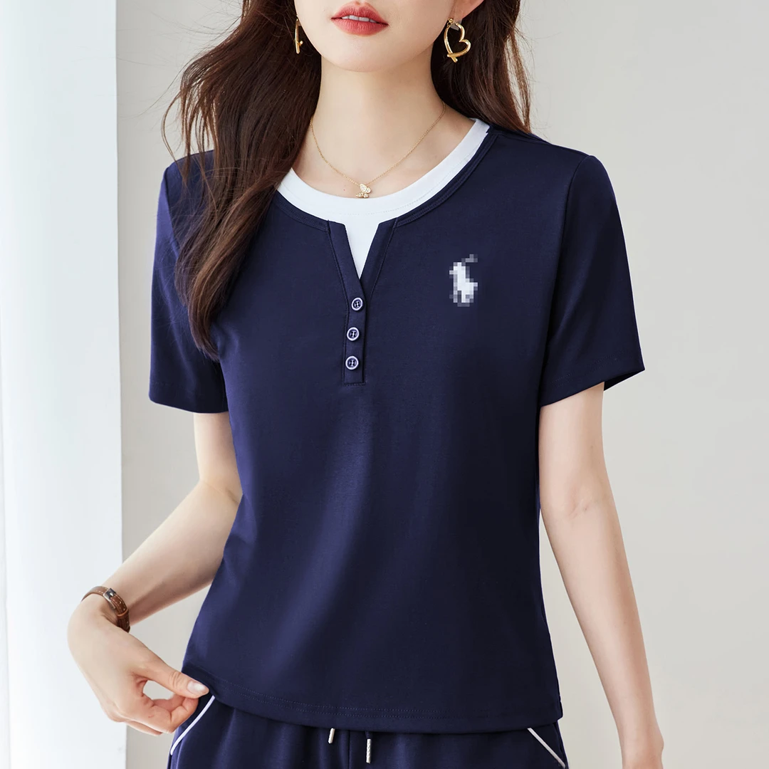 【单件上衣】精梳棉洋气短袖t恤正肩小宽松遮肉显背薄休闲小众女装