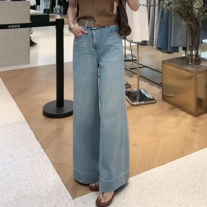 2025年春秋季新款牛仔裤女装时尚百搭高腰显瘦阔腿裤子洋气休闲风