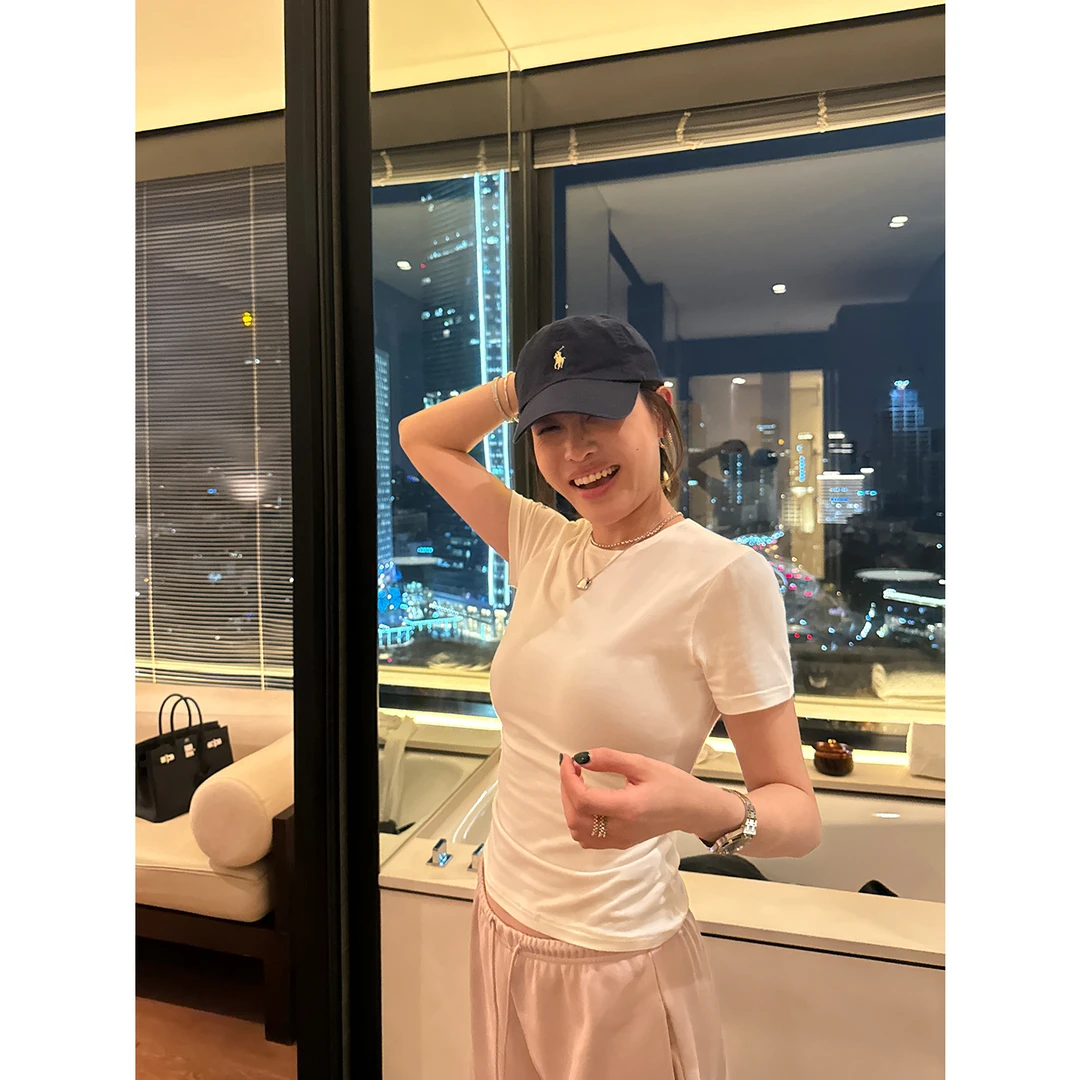 YANGLE_正肩短袖女t恤夏季2025年新款高弹修身显瘦简约纯色打底衫