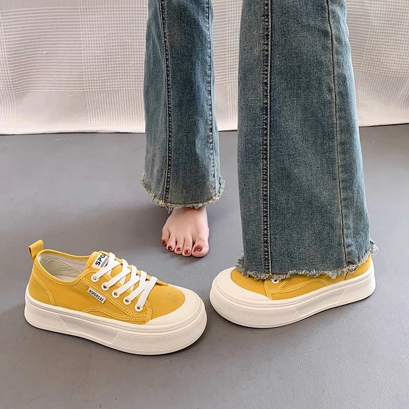 薄款低帮夏季女鞋帆布鞋2025春季女鞋韩版系带板鞋ins运动休闲鞋