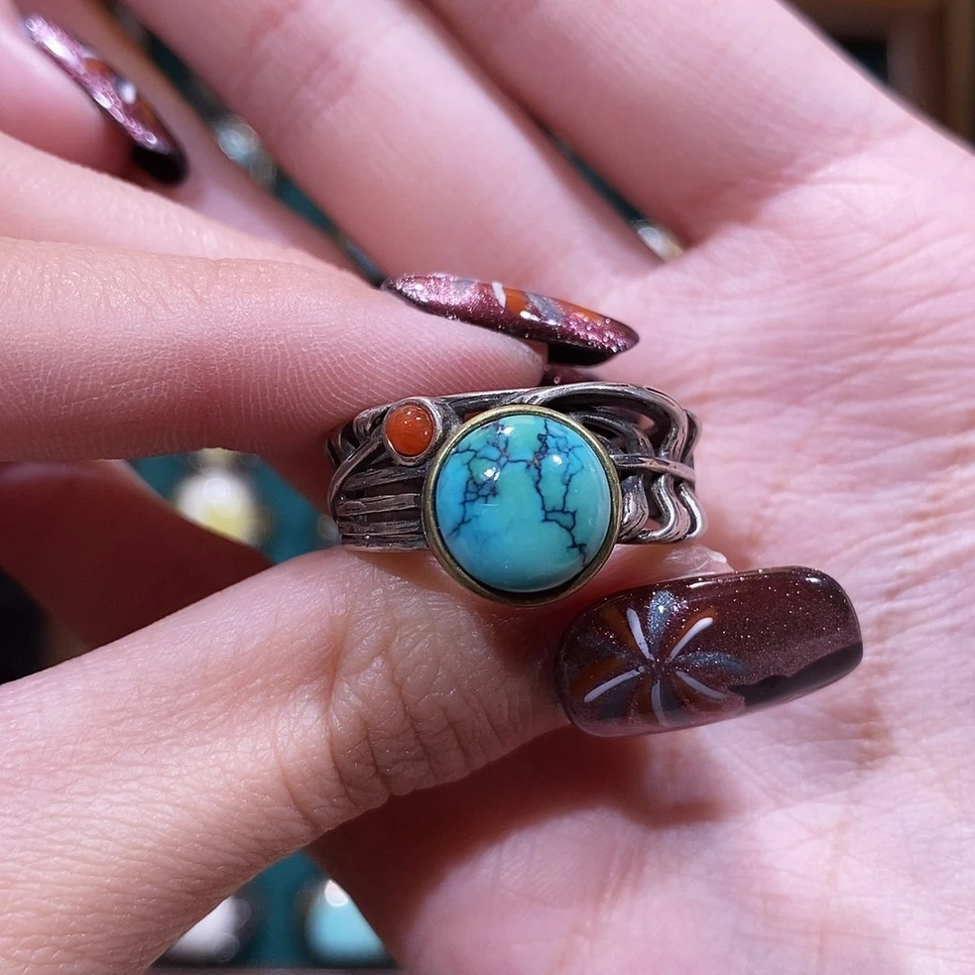 绿松石戒指银S925镶嵌没****头戒指