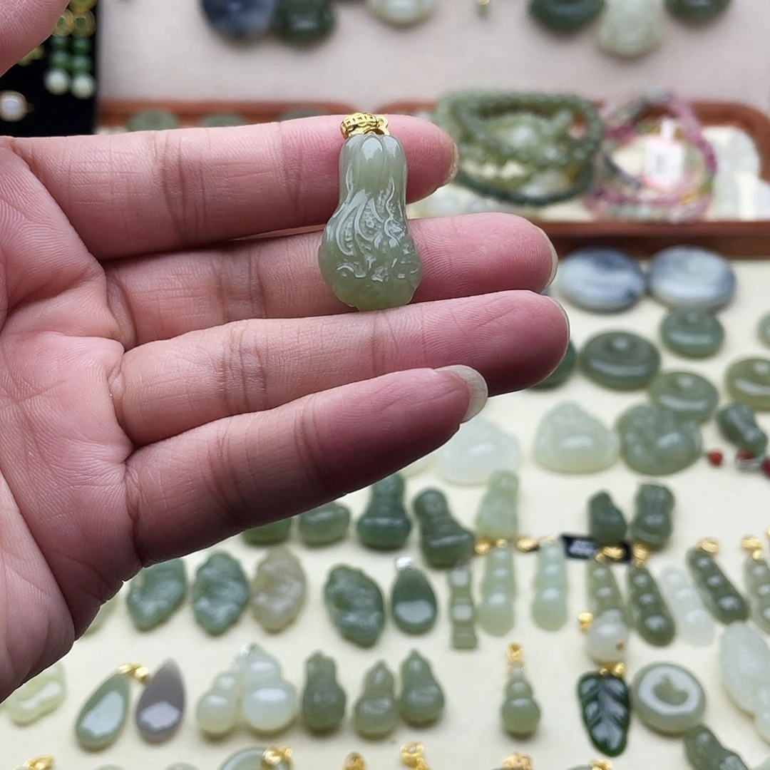 和田玉银S925镶嵌吊坠(不含链)