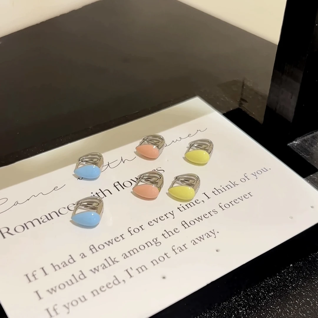 铜合金耳饰 多巴胺水滴六件套耳扣百搭彩色夏季清新甜美糖果色