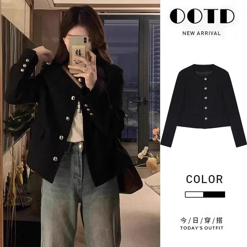 法式黑色短款小香风外套女小个子2025春秋新款名媛慵懒风时尚上衣