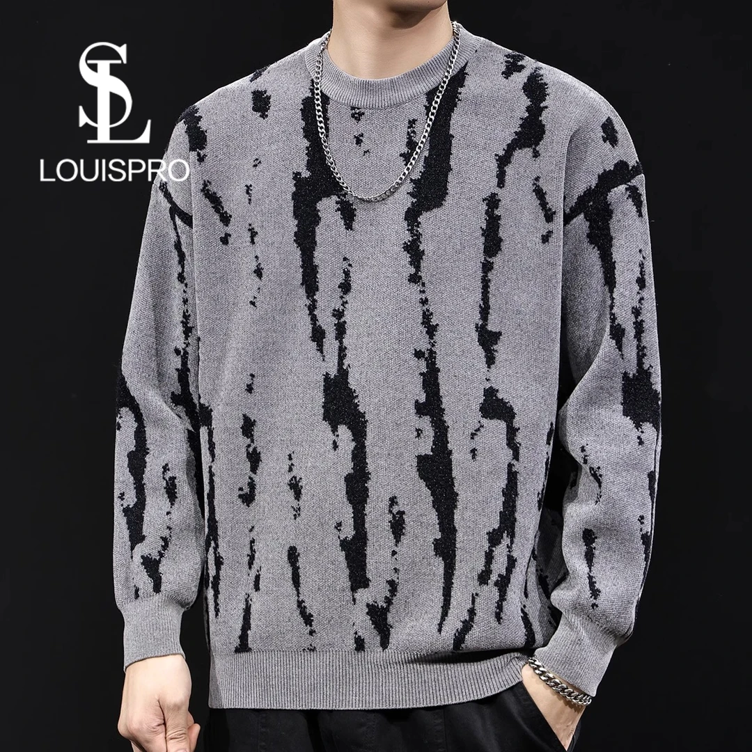 Louispro毛衣男秋冬新款潮牌男士软糯提花保暖打底外穿大码冬季
