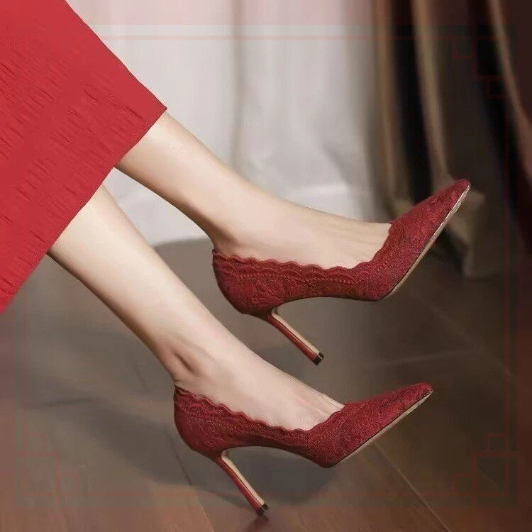 2025春季新款新娘鞋婚鞋法式订婚鞋子蕾丝高跟鞋气质细跟宴会鞋女