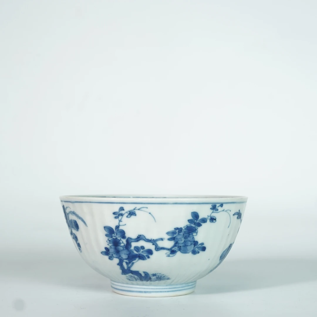 LABC250418017【十竹斋】清康熙洞石花卉瓜棱碗