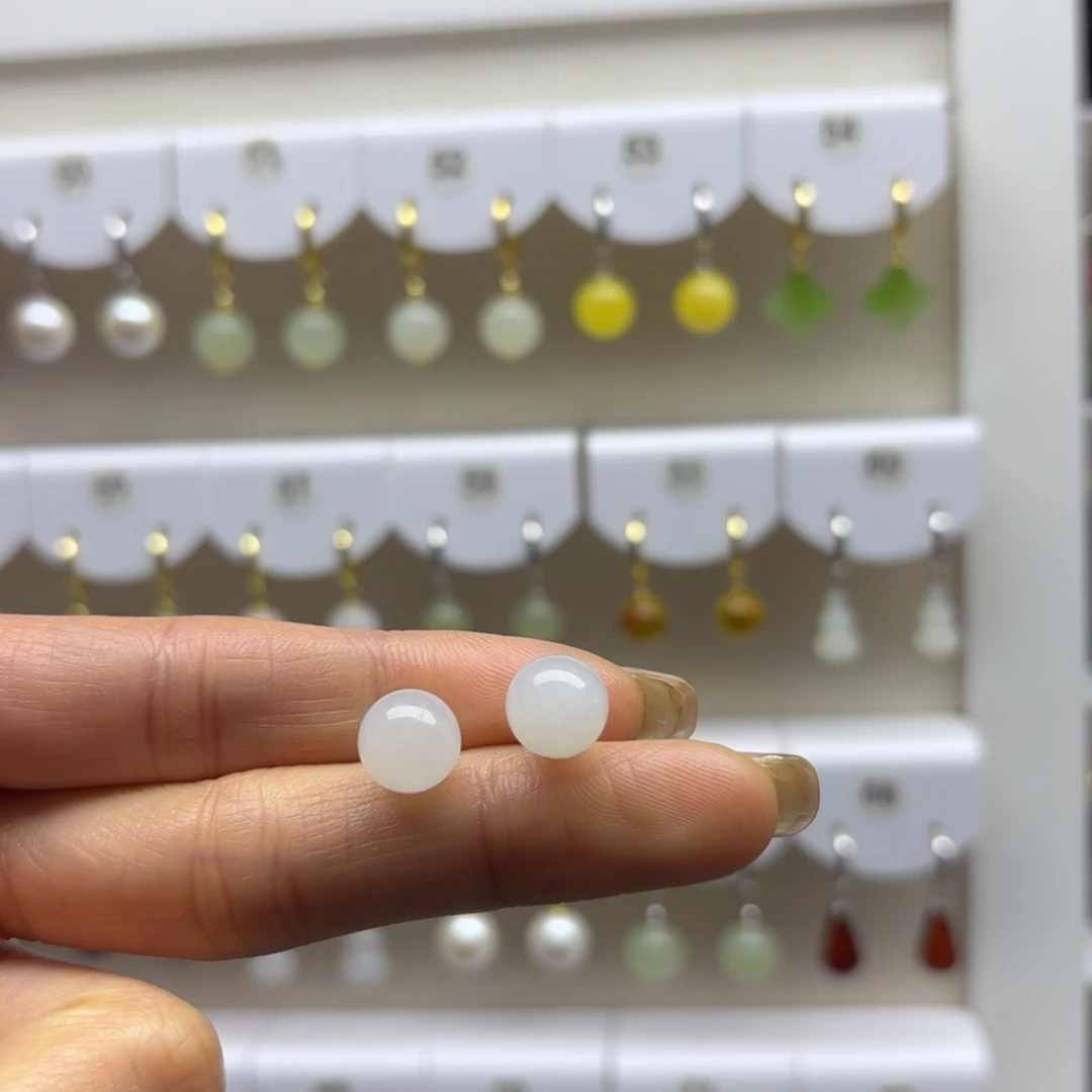 和田玉银S925镶嵌耳饰