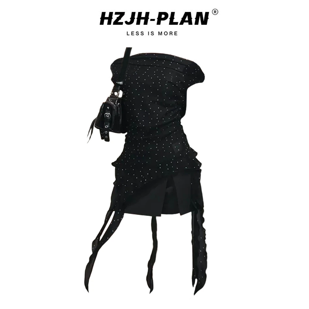 洋气衣服女2025新款小众不规则飘带波点一字肩上衣法式半身裙套装