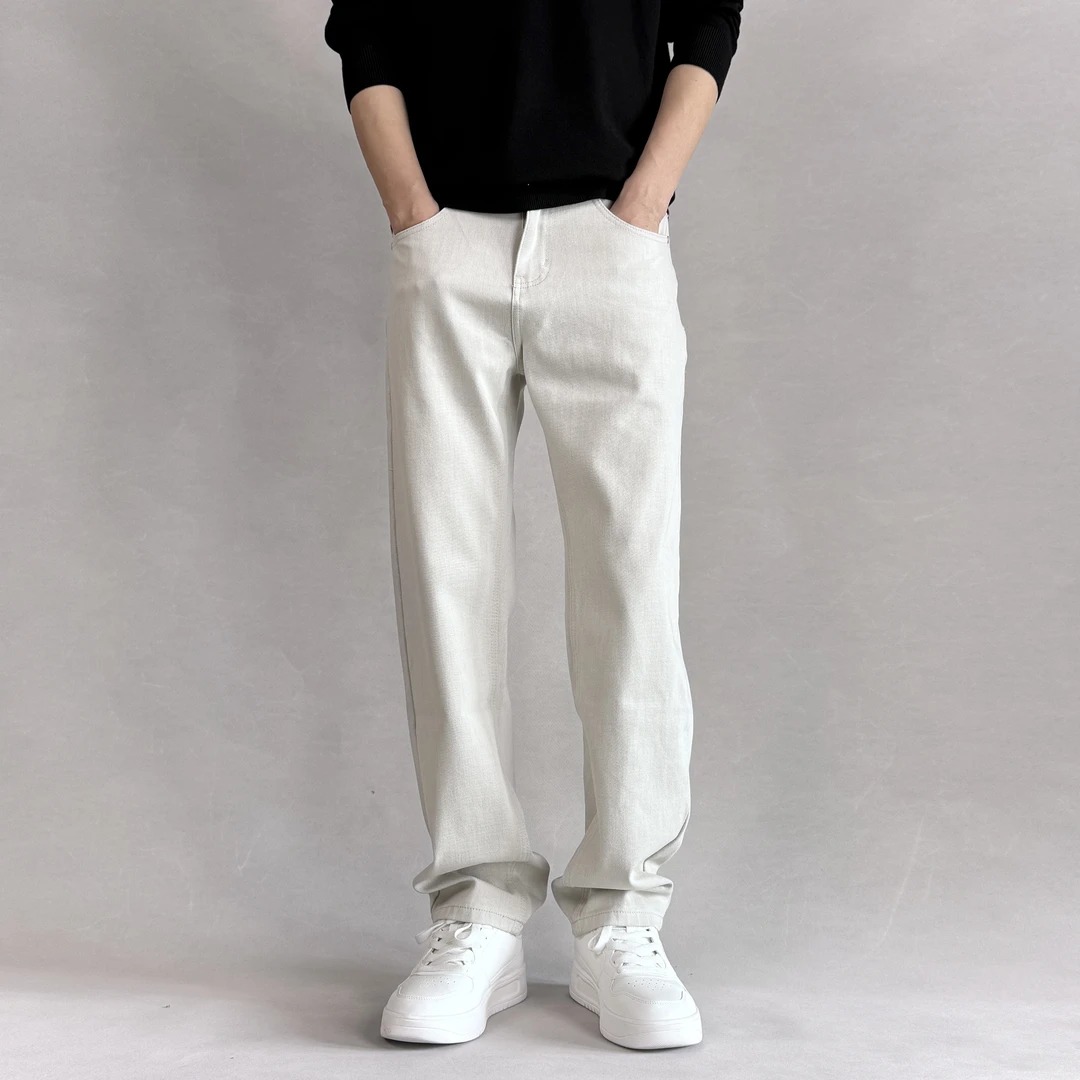 【宽松直筒】四面弹力春夏薄款浅灰白色牛仔裤男款时尚百搭纯色