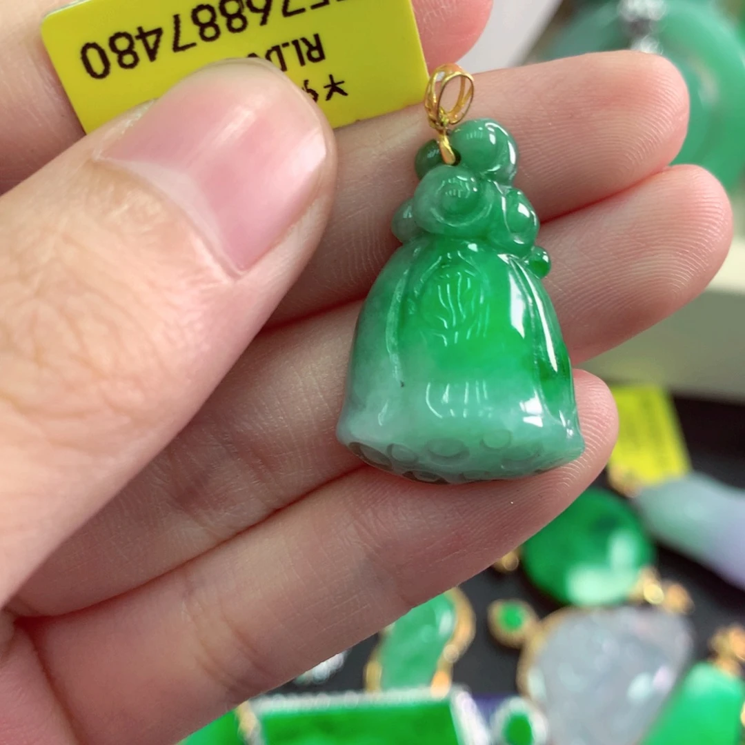 翡翠18K金镶嵌吊坠(不含链)