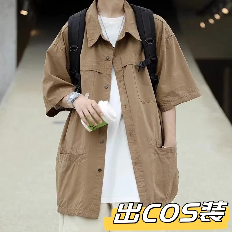 cos吴邪工装短袖T恤衬衫上衣男女同款夏季潮牌痞帅宽松百搭衬衣潮