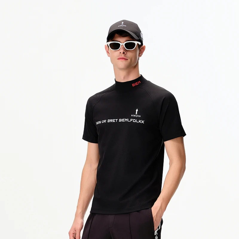 比音勒芬高尔夫2025春夏新款男士休闲运动凉感亲肤半高领短袖T恤