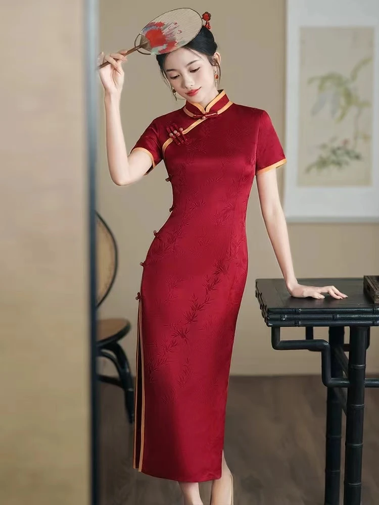 200-酒红 高级 绝美 改良 旗袍