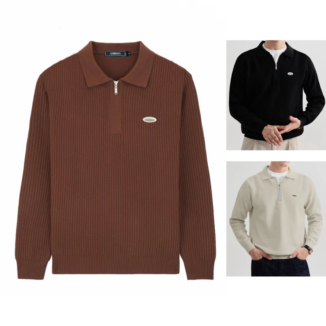 【树邦实体】秋冬新品意式老钱风翻领拉链针织衫男士保暖百搭毛衣
