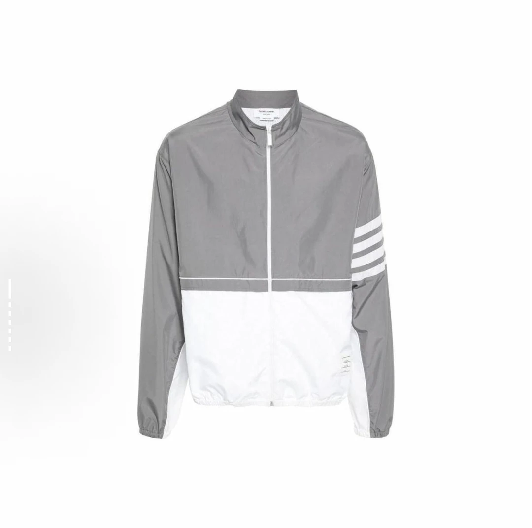 未使用 THOMBROWNE 灰色条纹长袖拉链高领夹克外套