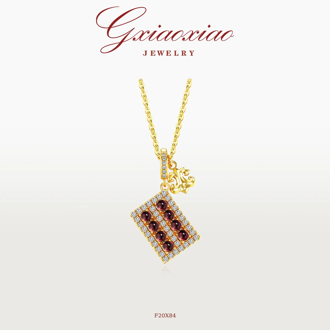 G XIAOXIAO 镀K金新中式气质高级设计款鸢尾花算盘项链 F20X84