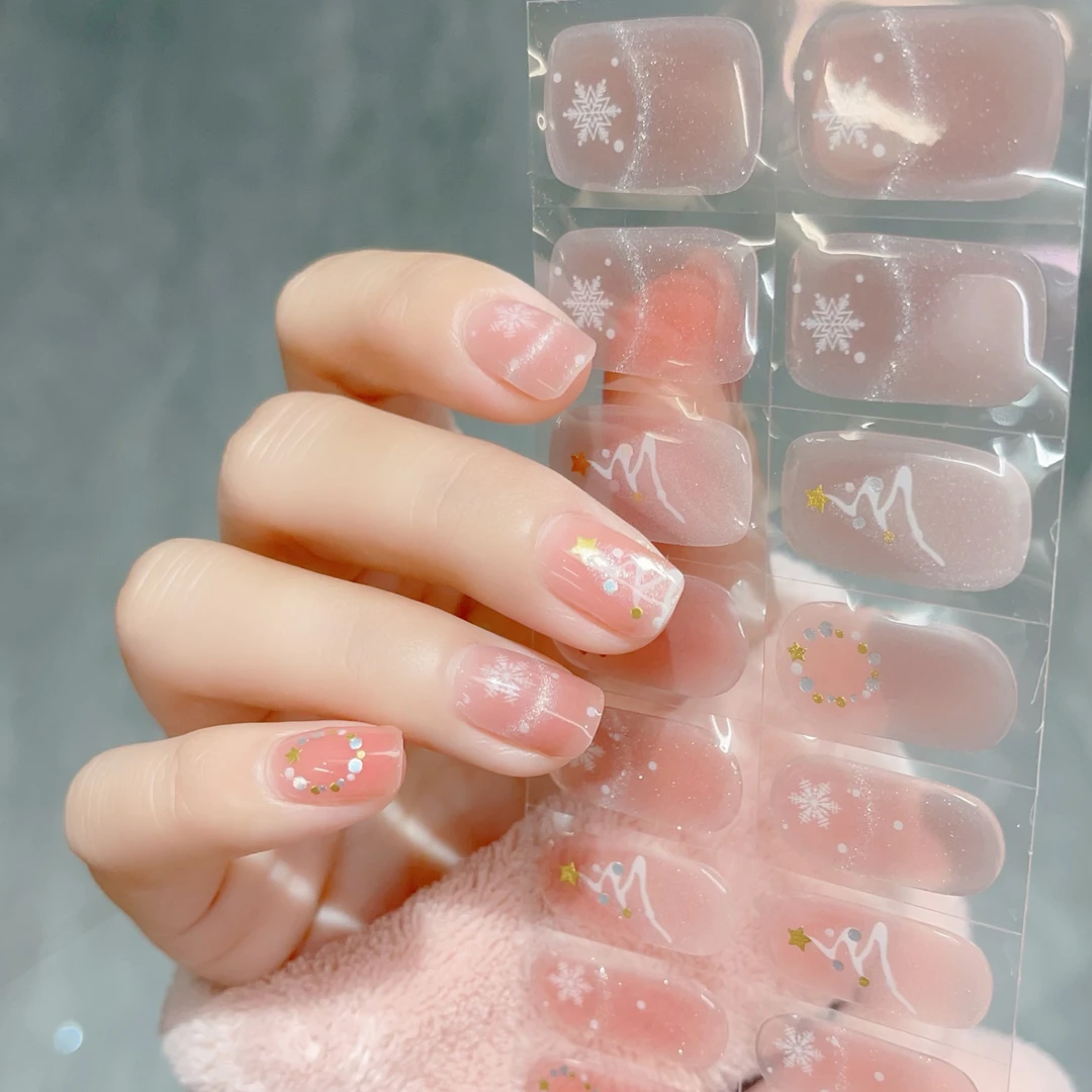 【照灯变硬】诞愿有你069半固化凝胶美甲贴20指防水不掉