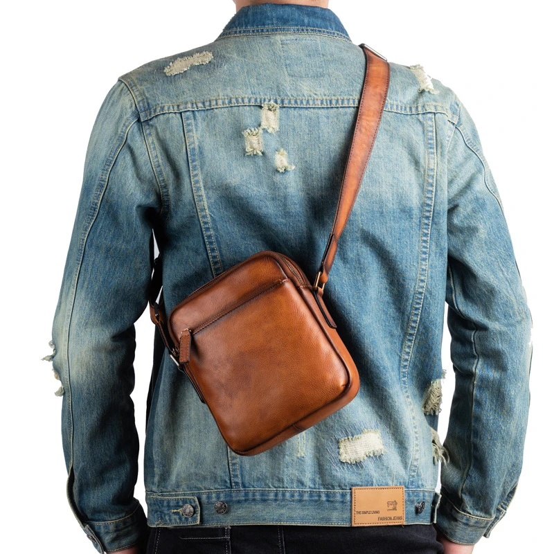 【米鹿皮具】头层牛皮单肩斜挎包（13726）尺寸长18高22底5 复古百搭