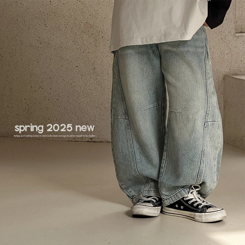 儿童春款浅蓝色牛仔裤男童宽松百搭裤子中大童2025新款